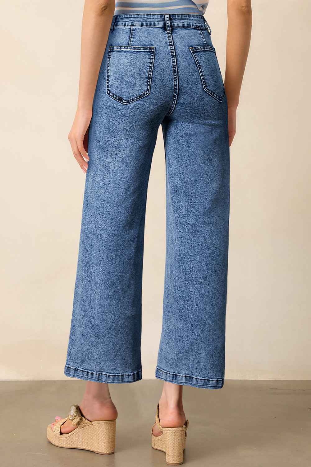 Sky Blue Chic Patch Pocket Straight Leg Loose Jeans 69e0f4b3701cea65