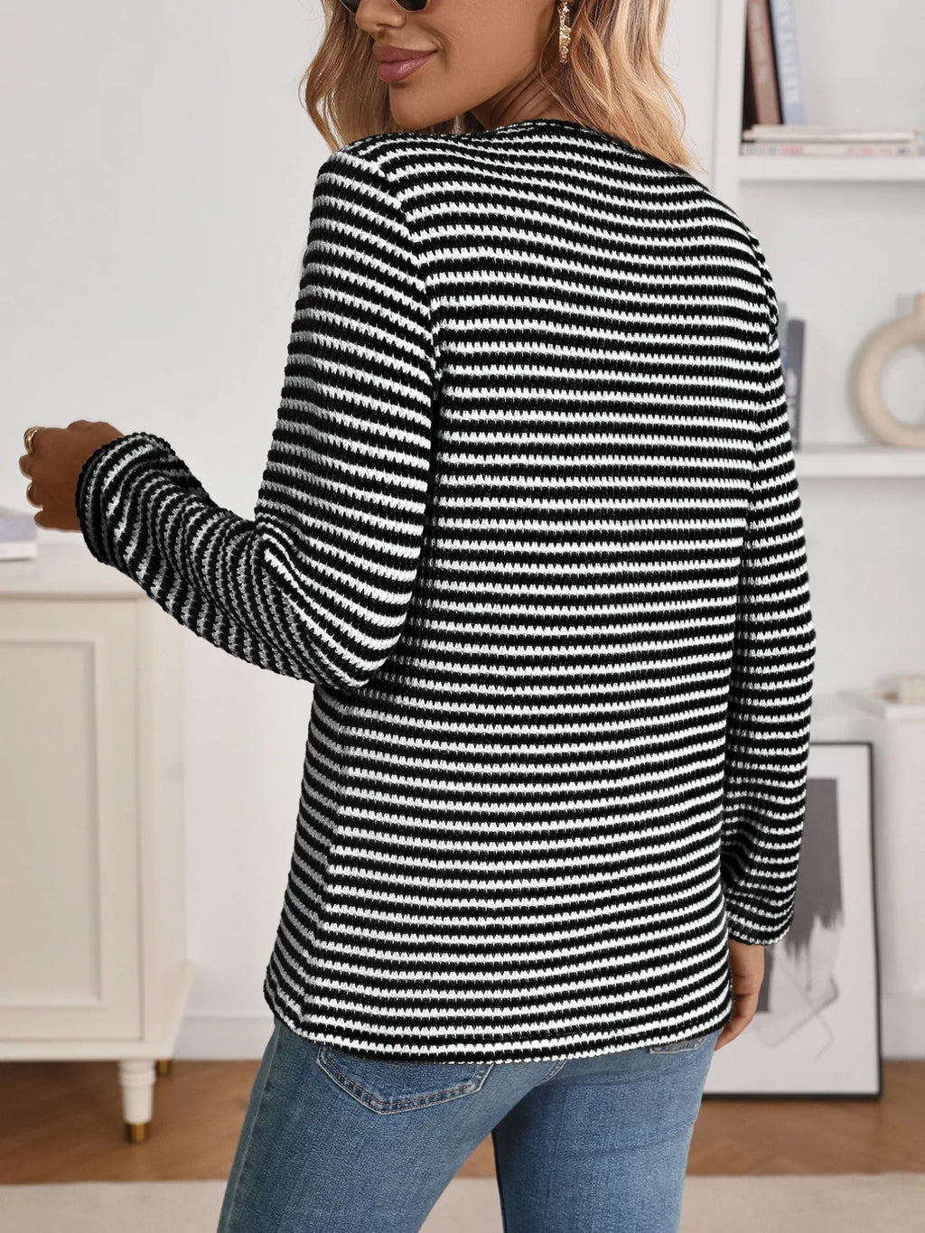 Striped Button Detail Long Sleeve Top 69e2833663fa4e8a8c03d27729119c7a-Max-Origin