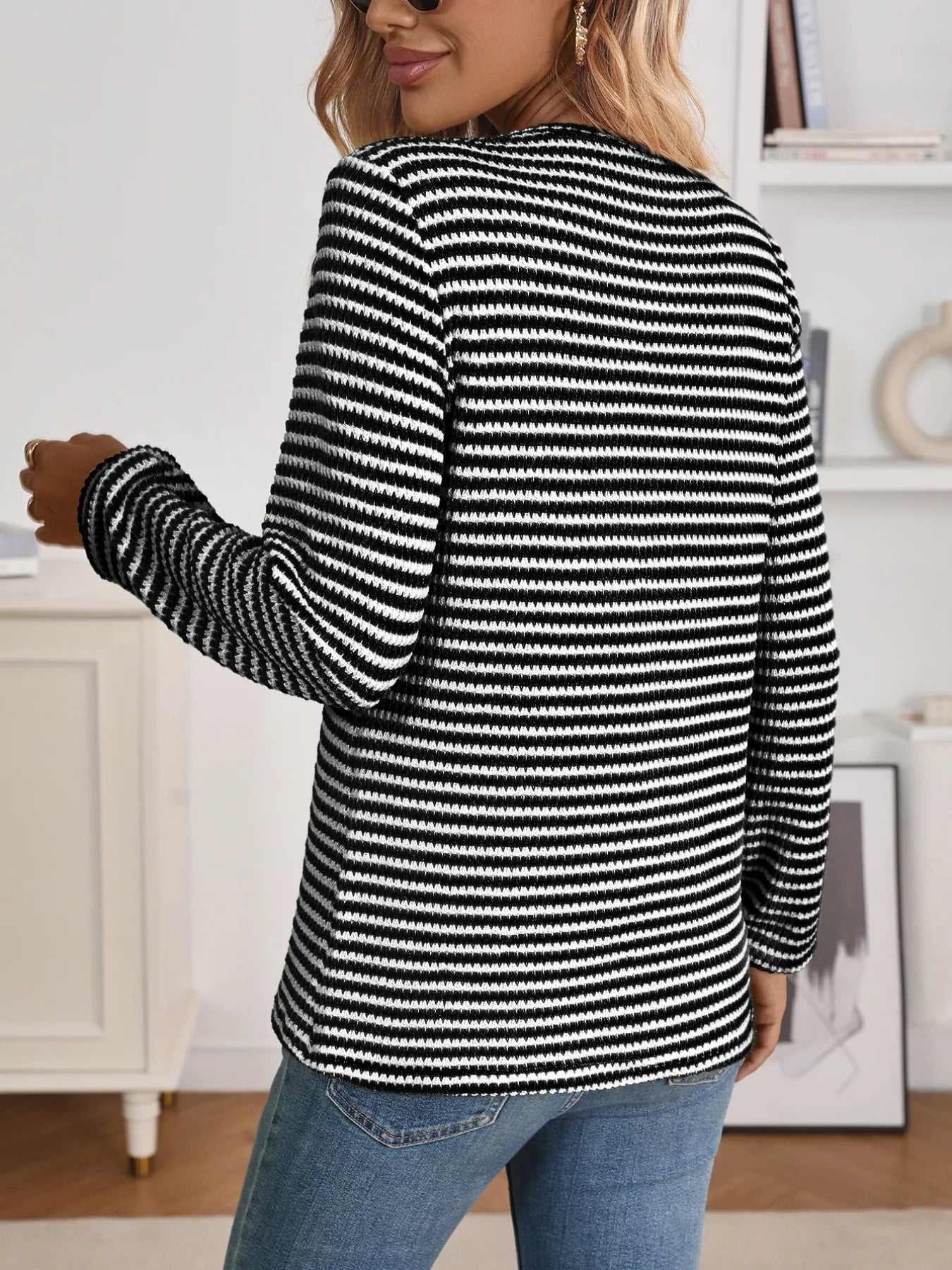 Striped Button Detail Long Sleeve Top 69e2833663fa4e8a8c03d27729119c7a-Max-Origin