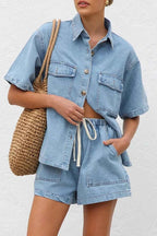 Collared Neck Button Up Top and Shorts Denim Set 69e4e483-6f13-4cf9-9f7c-6b72816b262f-Max
