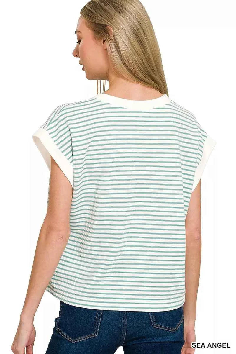 Zenana Stripe Contrast Trim Top & Shorts Set 69e6a8630ee64dffaf2c1b3a1177e4a4-Max-Origin