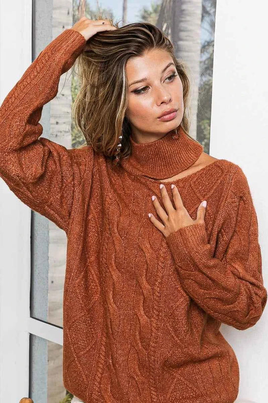 Twist Knitted Mock Neck Sweater Open One Shoulder 69e6c356b99c4f69a0c47ed213a528df-Max-Origin