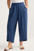 Sail Blue Plus Size Elastic Waist Asymmetrical Hem Loose Capris Pants Sail Blue 75%Polyester+20%Cotton+5%Elastane 69f71b535f9221a3