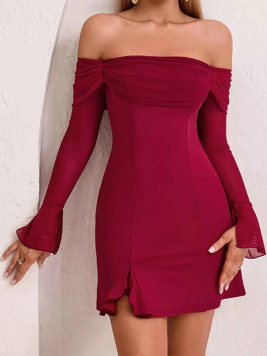 Off-Shoulder Long Sleeve Mini Dress 69f74d42022b484699f7d2b7005b29d6-Max-Origin