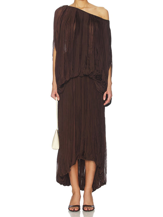 Women's One-Shoulder Ruched Top & Midi Skirt Set