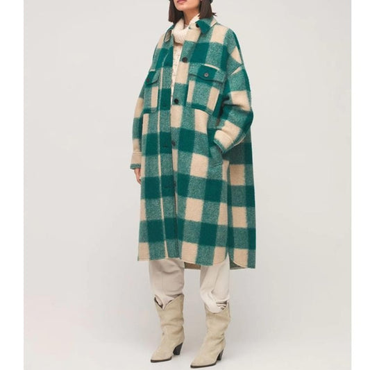 Back Logo Plaid Wool Coat