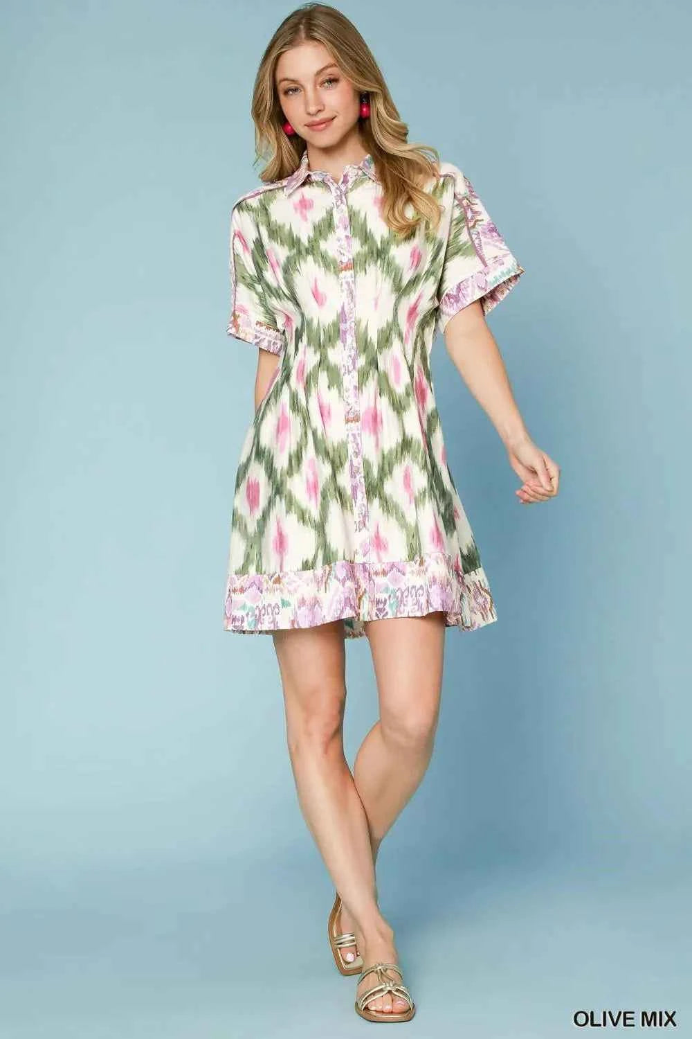 Ethnic Print Short Sleeve Mini Shirt Dress 6a004f8b-6223-442c-981a-5f9672e89af1-Max-Origin