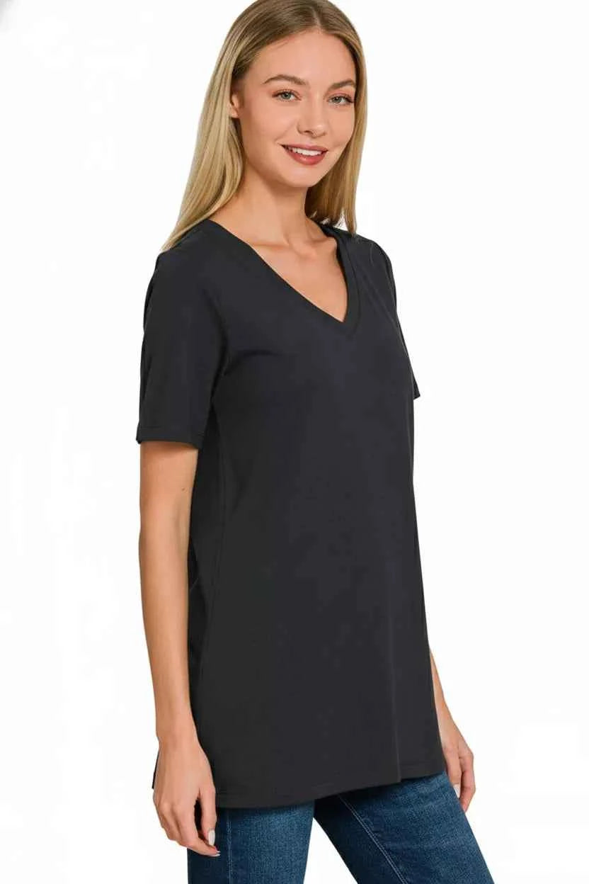 Zenana V-Neck Short Sleeve T-Shirt 6a05f628-eca5-4441-9e7f-231a6a7a60f5-Max-Origin