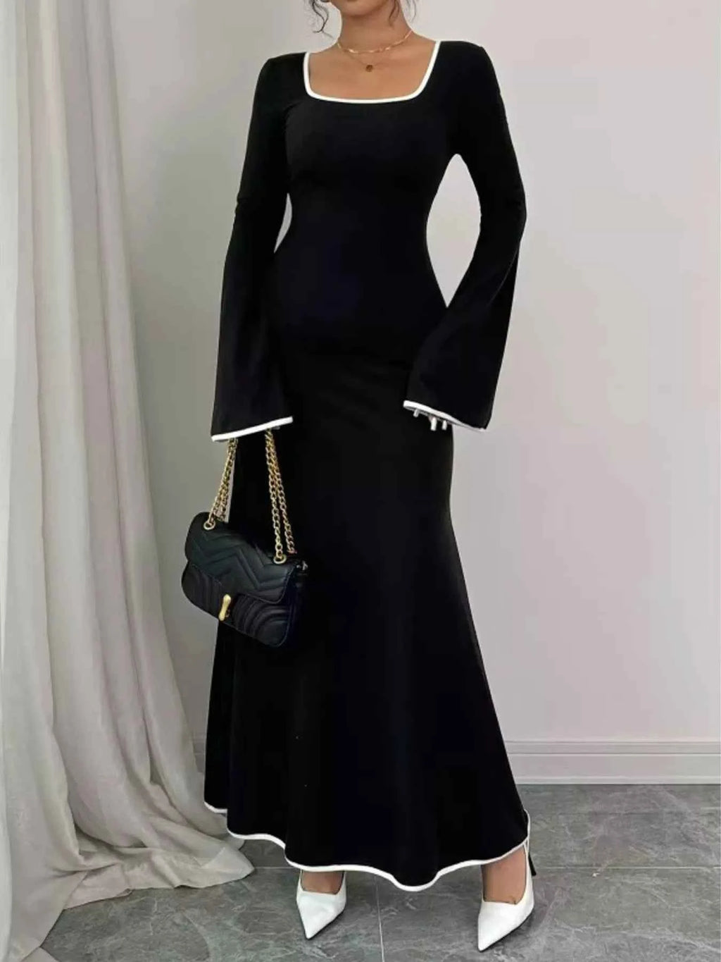 Square Neck Flare Sleeve Maxi Dress 6a0dde1ac9ca462897af6ca1f610aaf5-Max-Origin