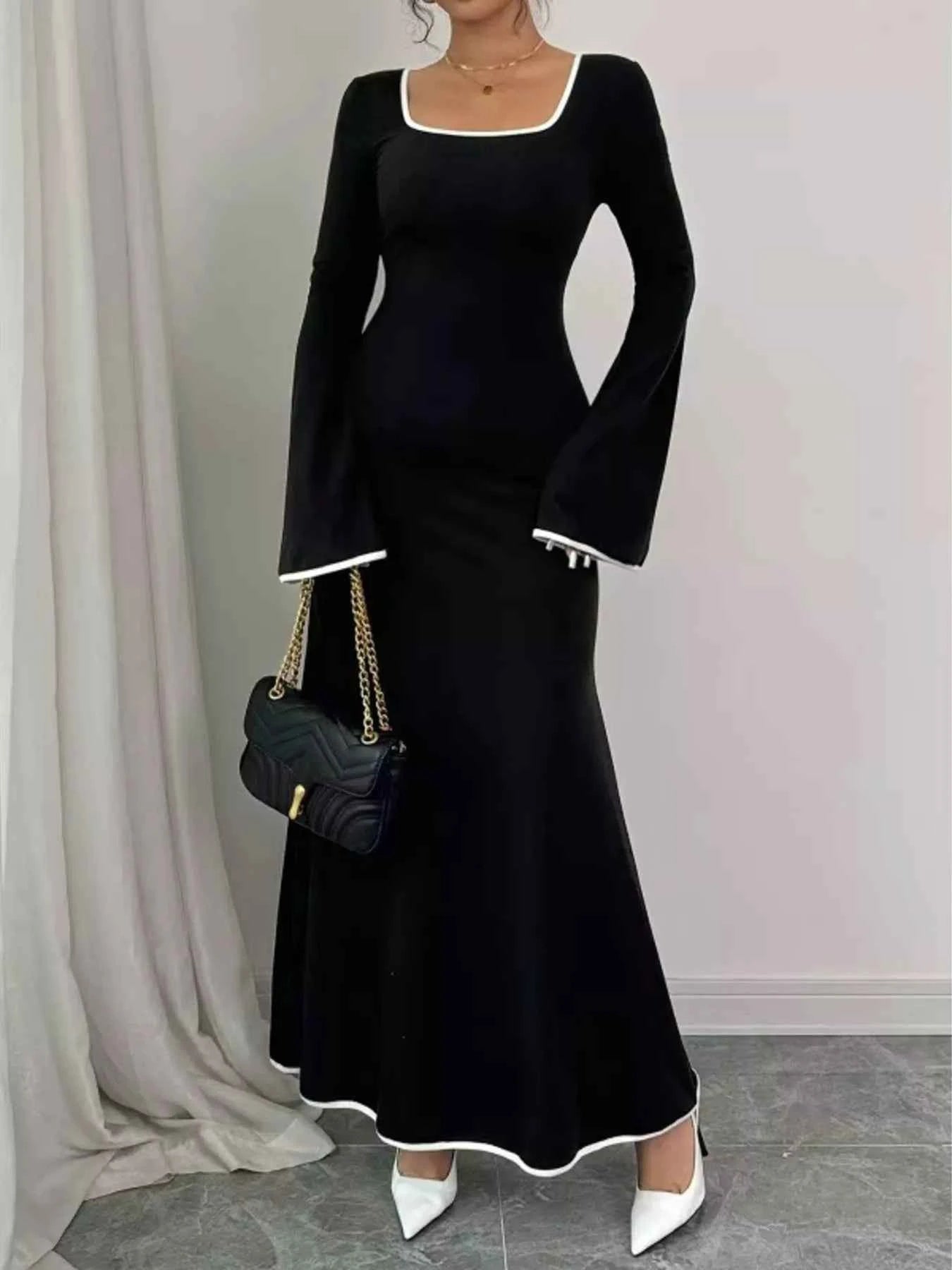 Square Neck Flare Sleeve Maxi Dress 6a0dde1ac9ca462897af6ca1f610aaf5-Max-Origin