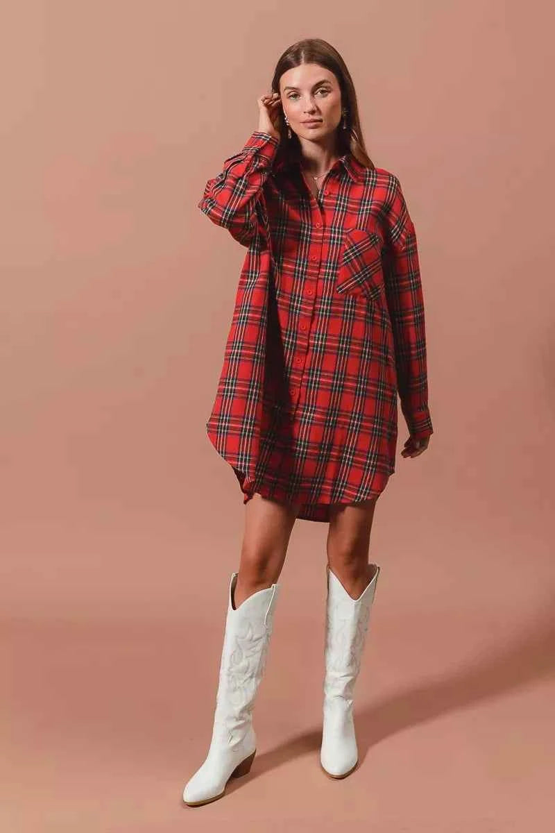 SO ME Christmas Checker Plaid Button Up Shirt Dress 6a0de62681e44c63b21dbb49c9d878b9-Max-Origin