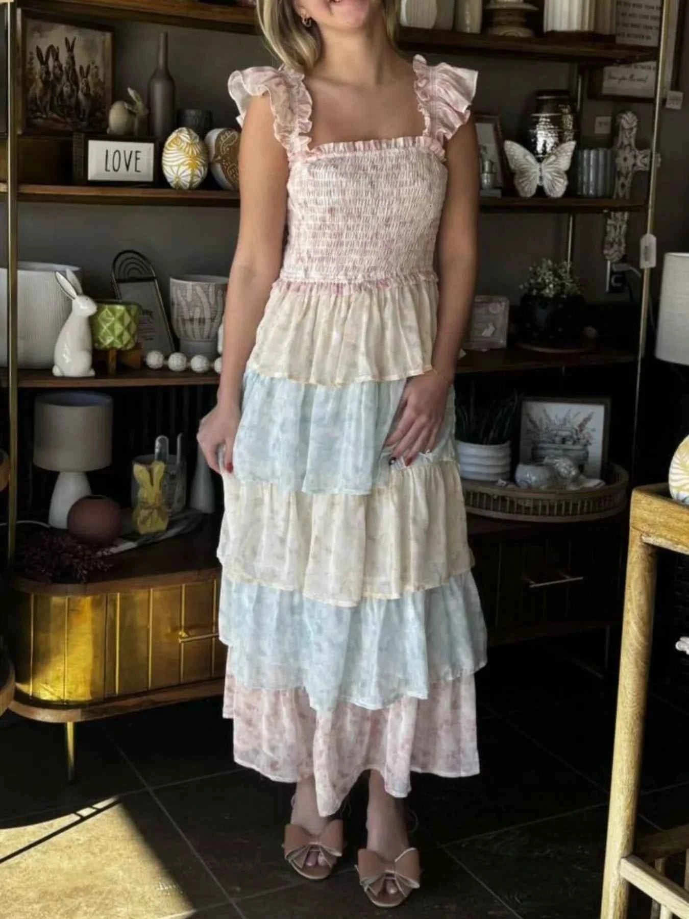 Smocked Ruffle Layered Floral Midi Dress 6a100949-f5ca-434b-829c-9e031437091f-Max-Origin