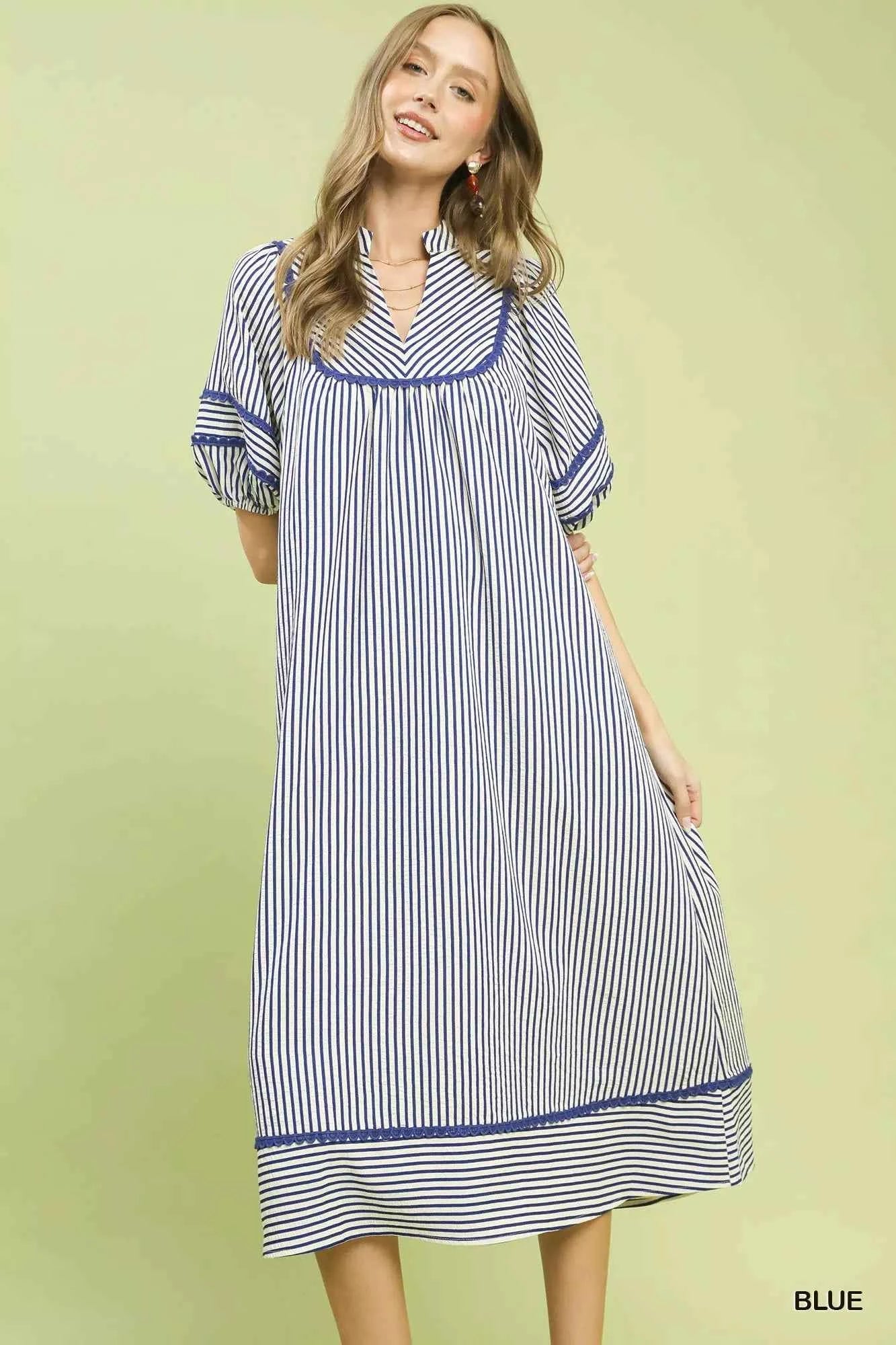 Umgee Striped Puff Sleeve Midi Dress BLUE 6a1071b3-51d7-4fe9-b39e-4f5fa3b7b00d-Max-Origin