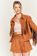 Suede studded fringe jacket JJO5009 CAMEL 6a107ff6-7206-461a-ad7d-d9a968f6b0cf
