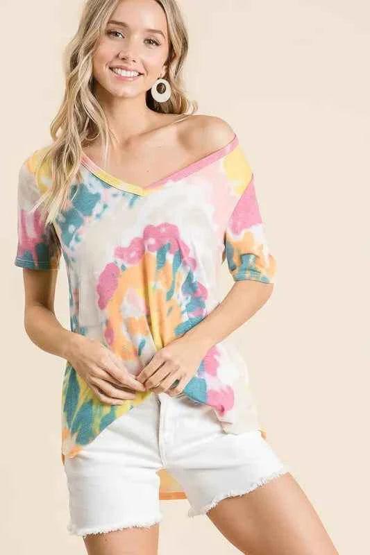 BiBi Circular Tie Dye Print V Neck Top 6a14e55eda99428cacaf45e1c38efb22-Max-Origin