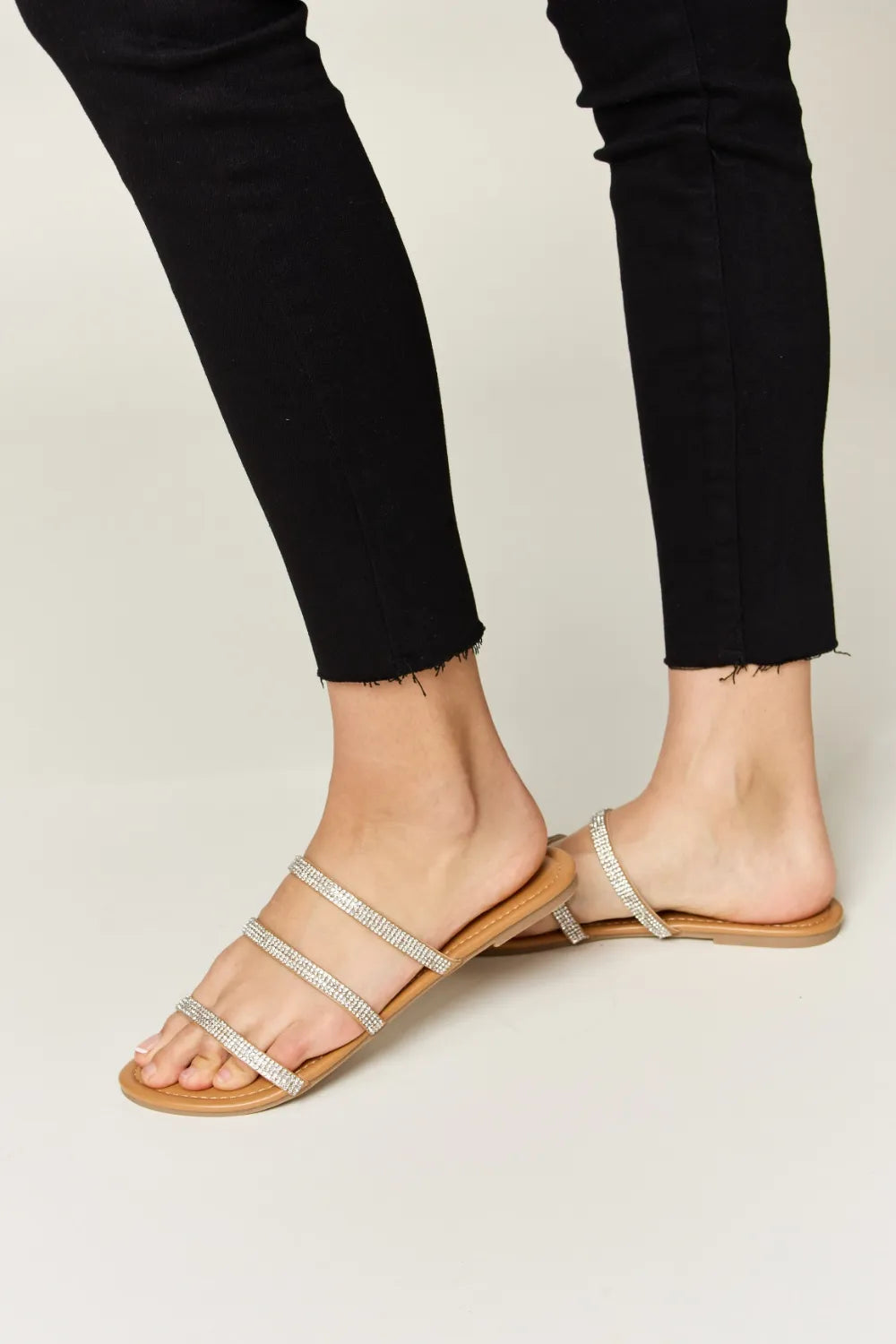 WILD DIVA Rhinestone Three-Strap Flat Sandals 6a168470-2ebb-4638-9865-19b51e0bdfcf-Max