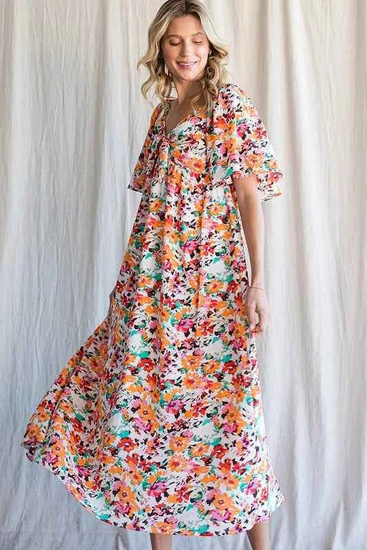 Lime 'N' Chili Floral Print Sweetheart Neck Tie Front Midi Dress 6a1730e349f84c058c1ca77771d7eb2e-Max-Origin