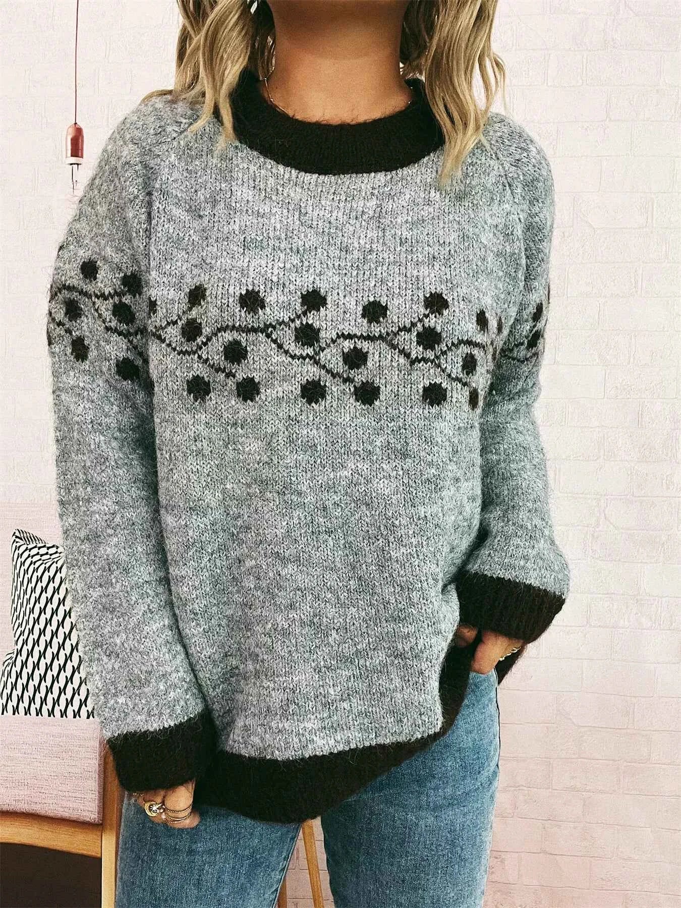 Contrast Hem Round Neck Sweater 6a226a6b2f0844159ca23782737d8c2a-Max-Origin