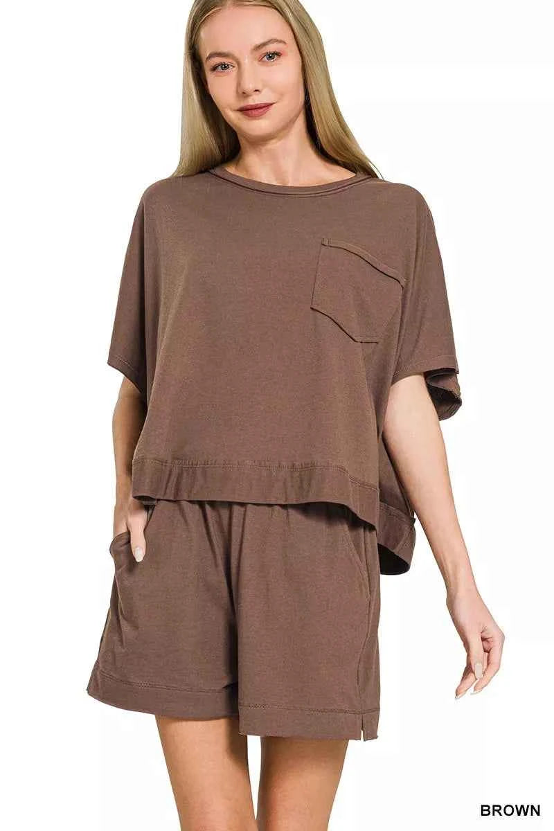 Zenana Exposed Seam Boxy Top & Shorts Set BROWN 6a24b8392544480aa833a8f599ab1c41-Max-Origin