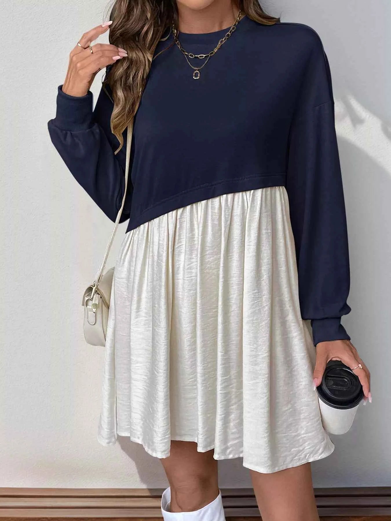 Two-Tone Dropped Shoulder Dress 6a28536c-7d9b-4d4f-be28-e381701ed0f6-Max-Origin