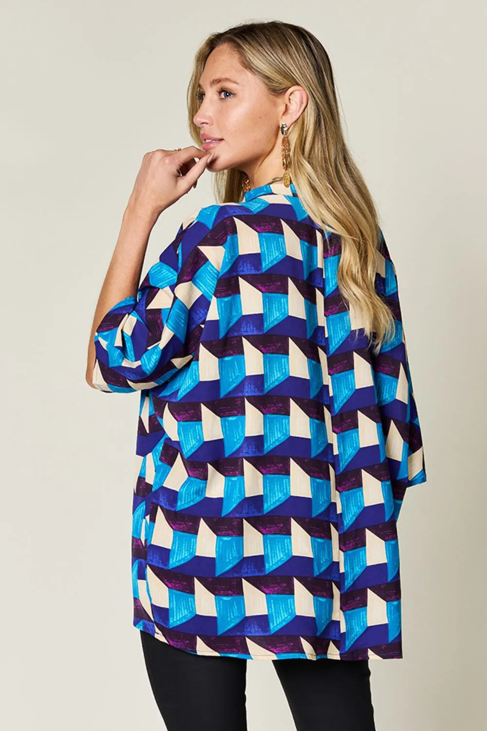 Double Take Full Size Geometric Notched Half Sleeve Blouse 6a31212c-7c97-424a-b2ba-ab129ca199da-Max