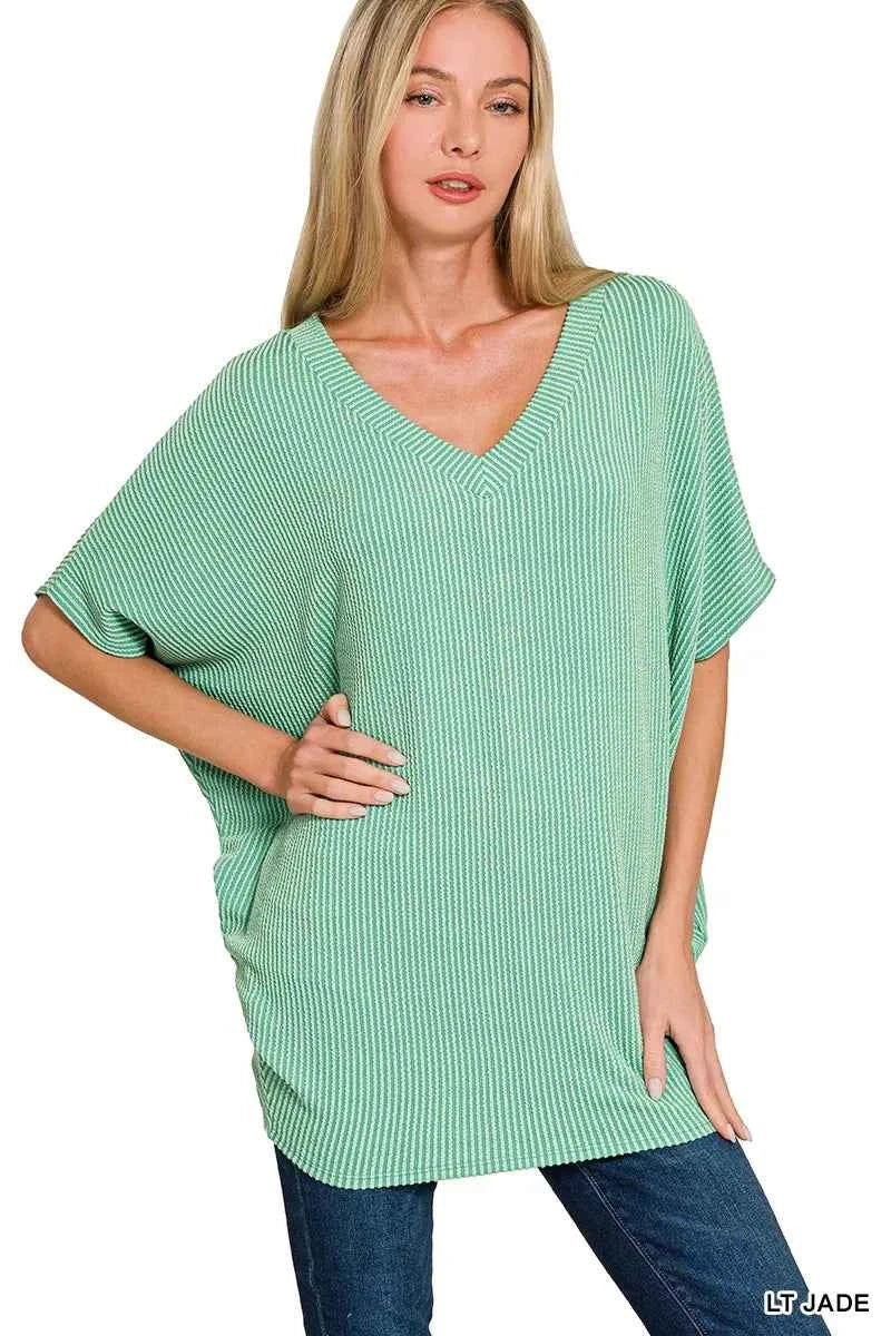 Zenana Raised Rib V-Neck Batwing Top 6a3fb2e09b624f80a63e2c5ef84aa2f8-Max-Origin