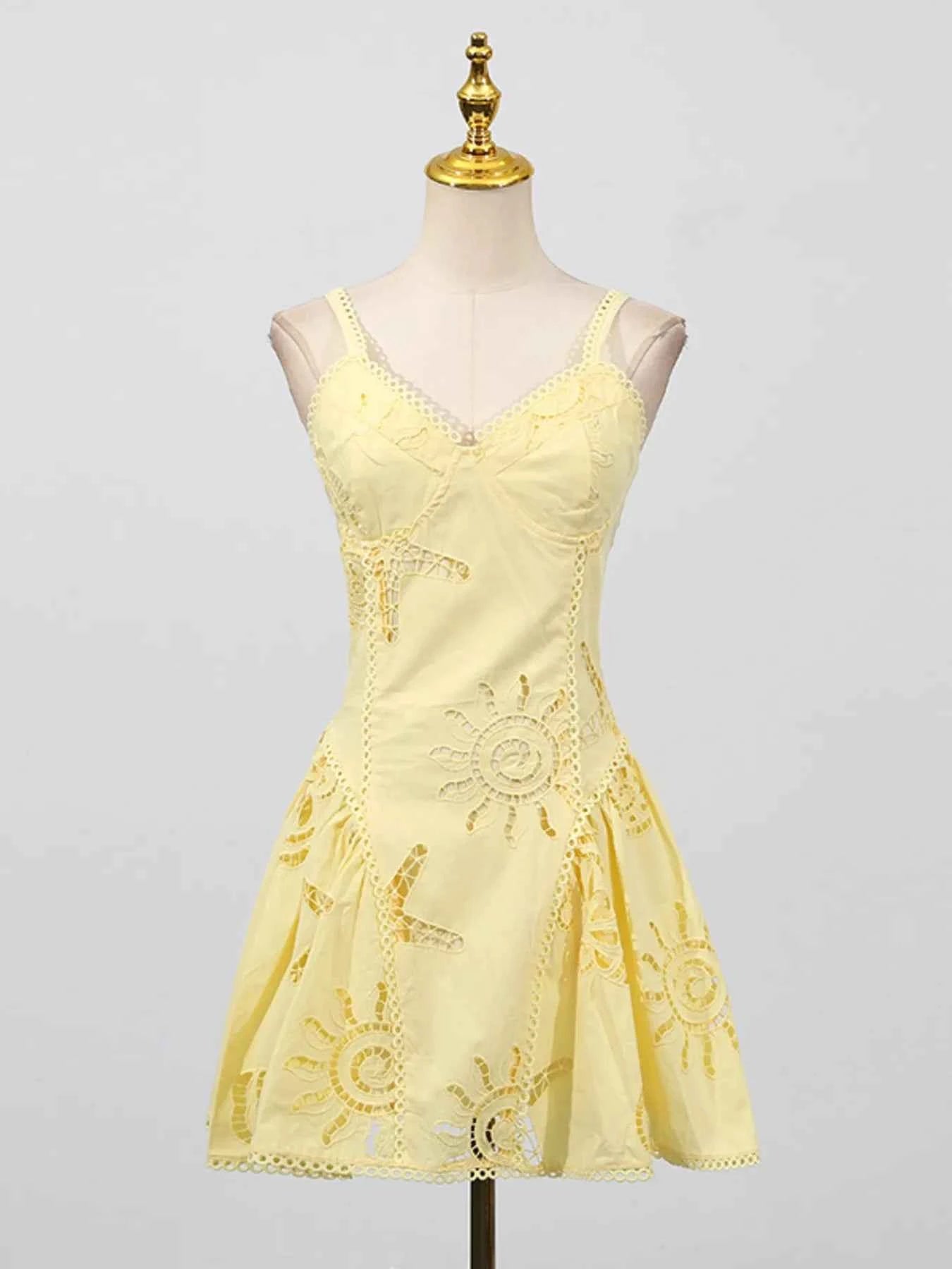Hollow Out Adjustable Strap Mini Dress Yellow 6a4a868110ee433e933a1ceef07ecb7b-Max-Origin