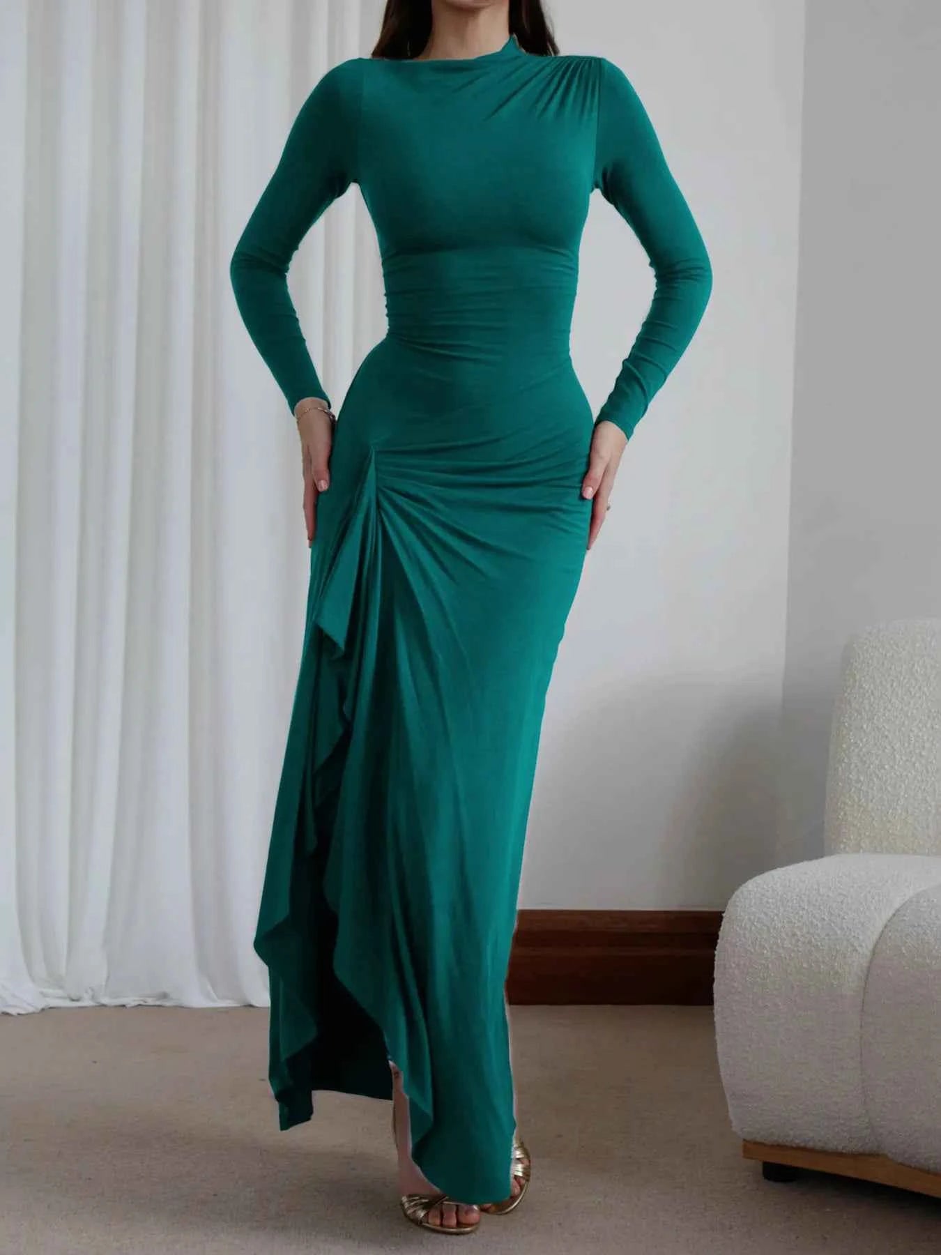 Ruched Long Sleeve Maxi Dress 6a4e90605ea34f78b65016d513f8080b-Max-Origin