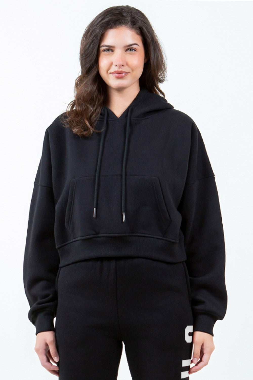 American Bazi Letter Graphic Long Sleeve Drawstring Cropped Hoodie 6a4f2c54-1126-44fd-9eb0-ba7b60b2438e-Max