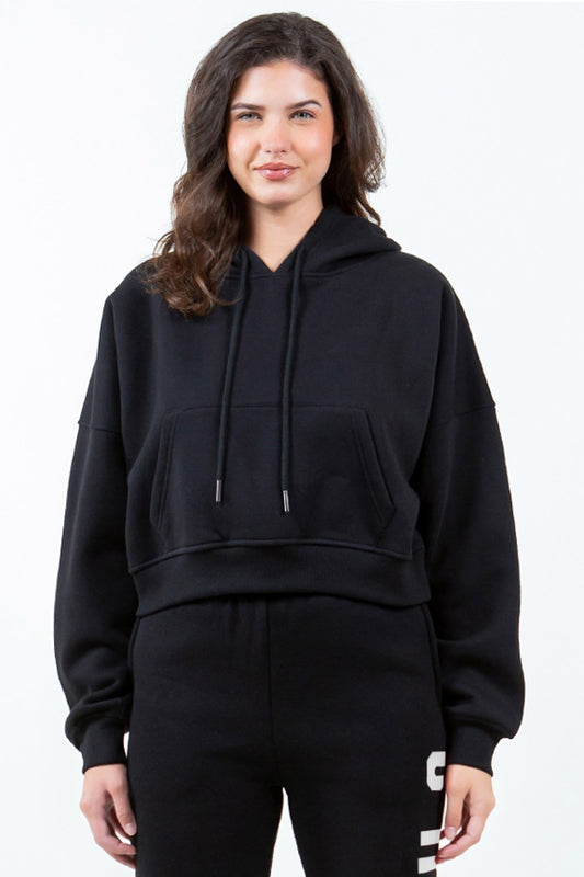 American Bazi Letter Graphic Long Sleeve Drawstring Cropped Hoodie 6a4f2c54-1126-44fd-9eb0-ba7b60b2438e-Max