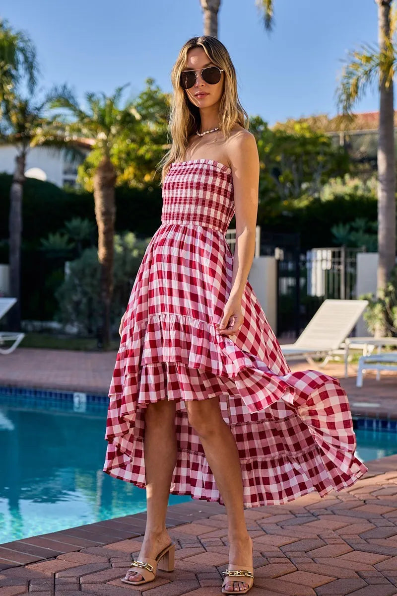 BiBi Smocked Body Off Shoulder Check Dress 6a5137bb28ae40f689769258755a93bc-Max-Origin
