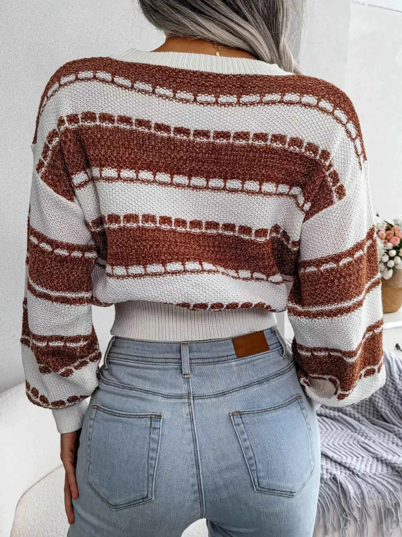 Color Block Round Neck Cropped Sweater 6a53f949-b6c8-4e90-9cd7-888e53b07929-Max-Origin