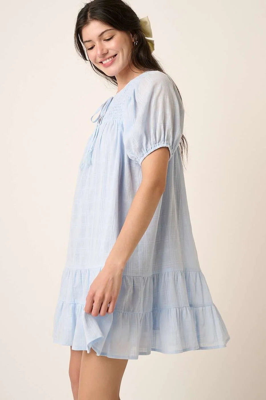 Mittoshop Tassel Tie Plaid Gauze Short Sleeve Mini Dress 6a5664d5f2e14e52a0e48614941800ad-Max-Origin