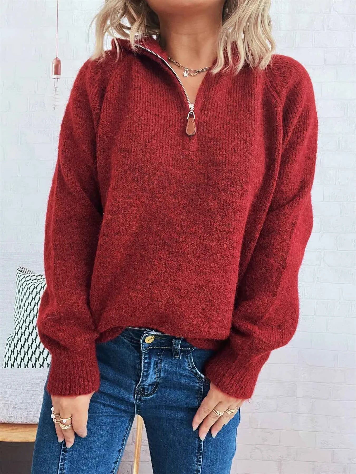 Quarter Zip Ribbed Hem Sweater 6a5b9b92e7a54508aafa650d6dcea1fd-Max-Origin