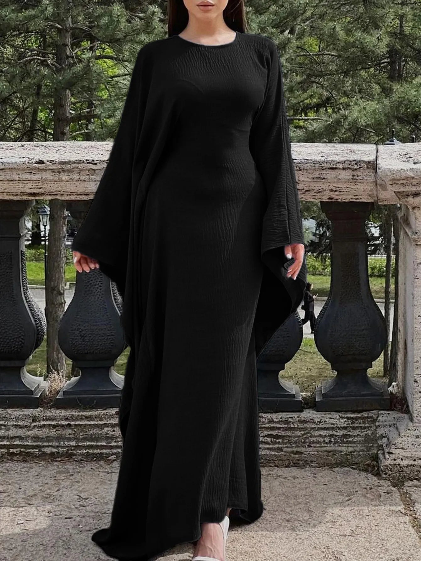 Round Neck Maxi Dress with Flowing Cape Sleeves 6a5e2c92-02fa-4a0d-88e8-a5b621ee04d0-Max-Origin
