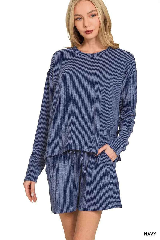 Zenana Corded Rib Long Sleeve Tee and Shorts Set NAVY 6a60a35858864185bfd5133ba455fc2c-Max-Origin