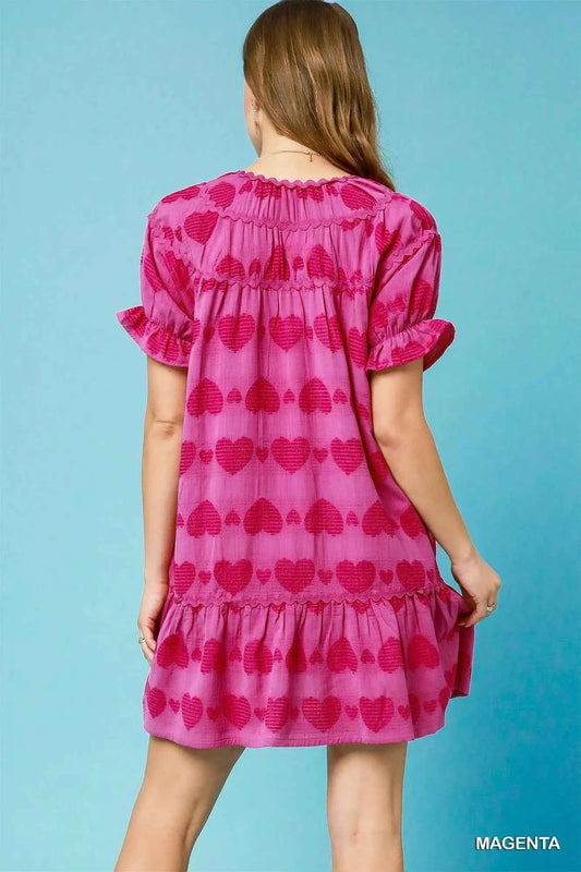Heart Pattern Short Sleeve Ruffle Babydoll Dress 6a63031e-a457-469f-bf79-8a8ef3fb0115-Max-Origin