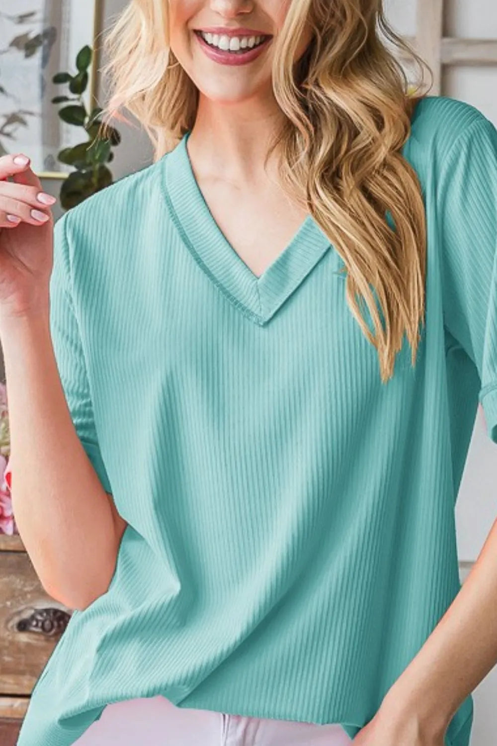 Heimish Full Size V-Neck Half Sleeve T-Shirt Plus Size 6a6875be-3f8e-4064-87bc-813bee5e9178-Max