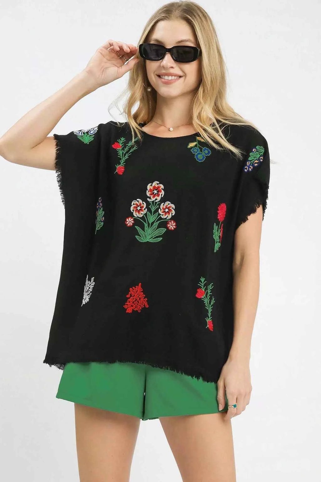 Umgee Linen Blend Embroidered Frayed Hem Top BLACK 6a6c3630-c46d-47ca-9d21-ddba99687d47-Max-Origin