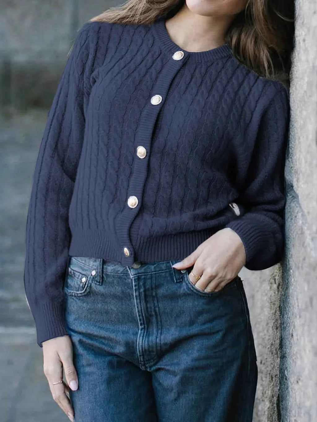 Cable Knit Button-Up Cardigan 6a753c04595440e183f07425fff4ac32-Max-Origin