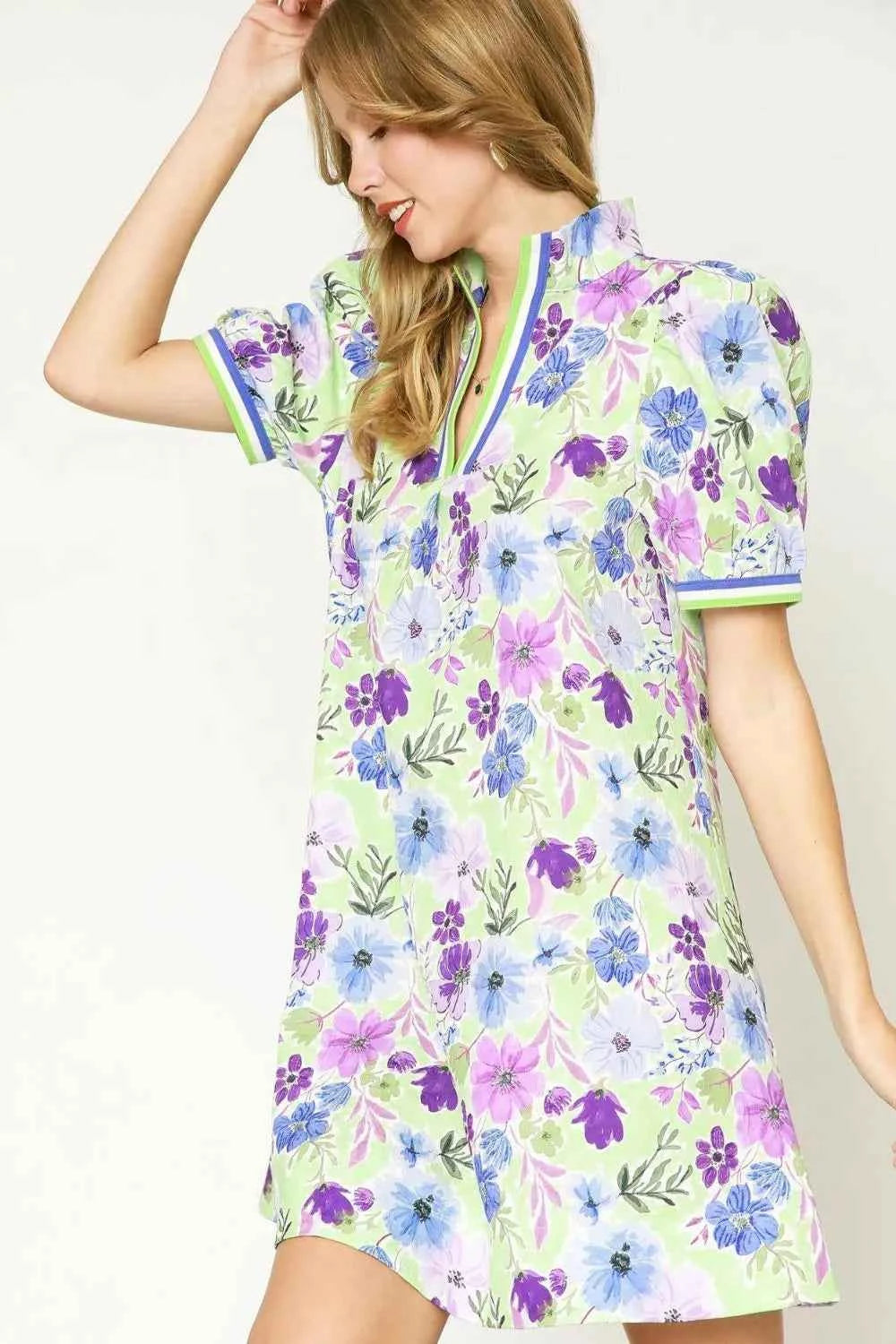 Umgee Floral Print Short Puff Sleeve Mini Dress 6a796916-b42b-455b-bb81-79f3cdfbb153-Max-Origin