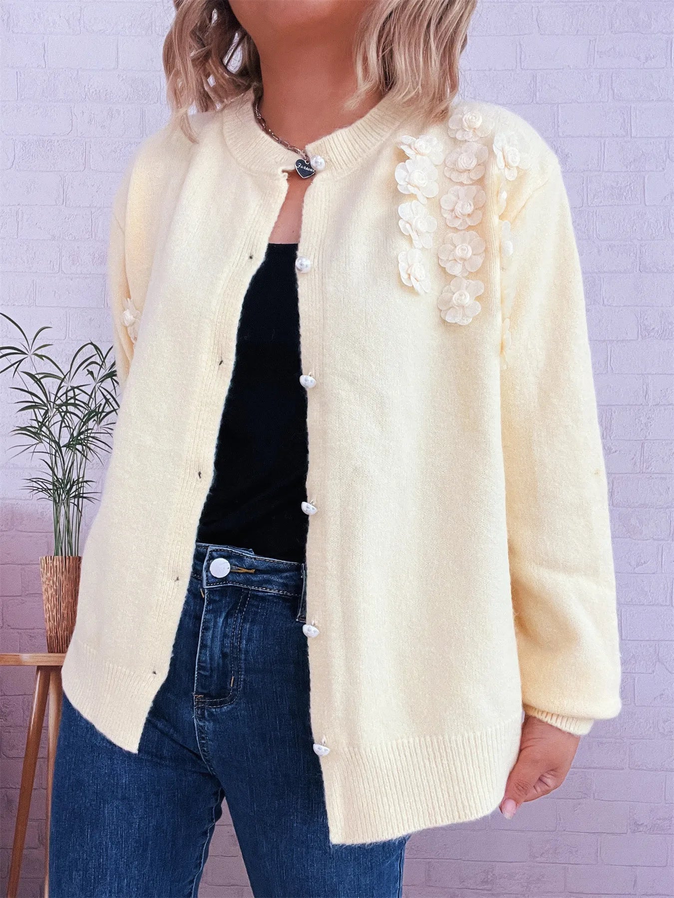 Flower Button Up Long Sleeve Cardigan 6a80c62534a44614b9e943edadb9597e-Max-Origin