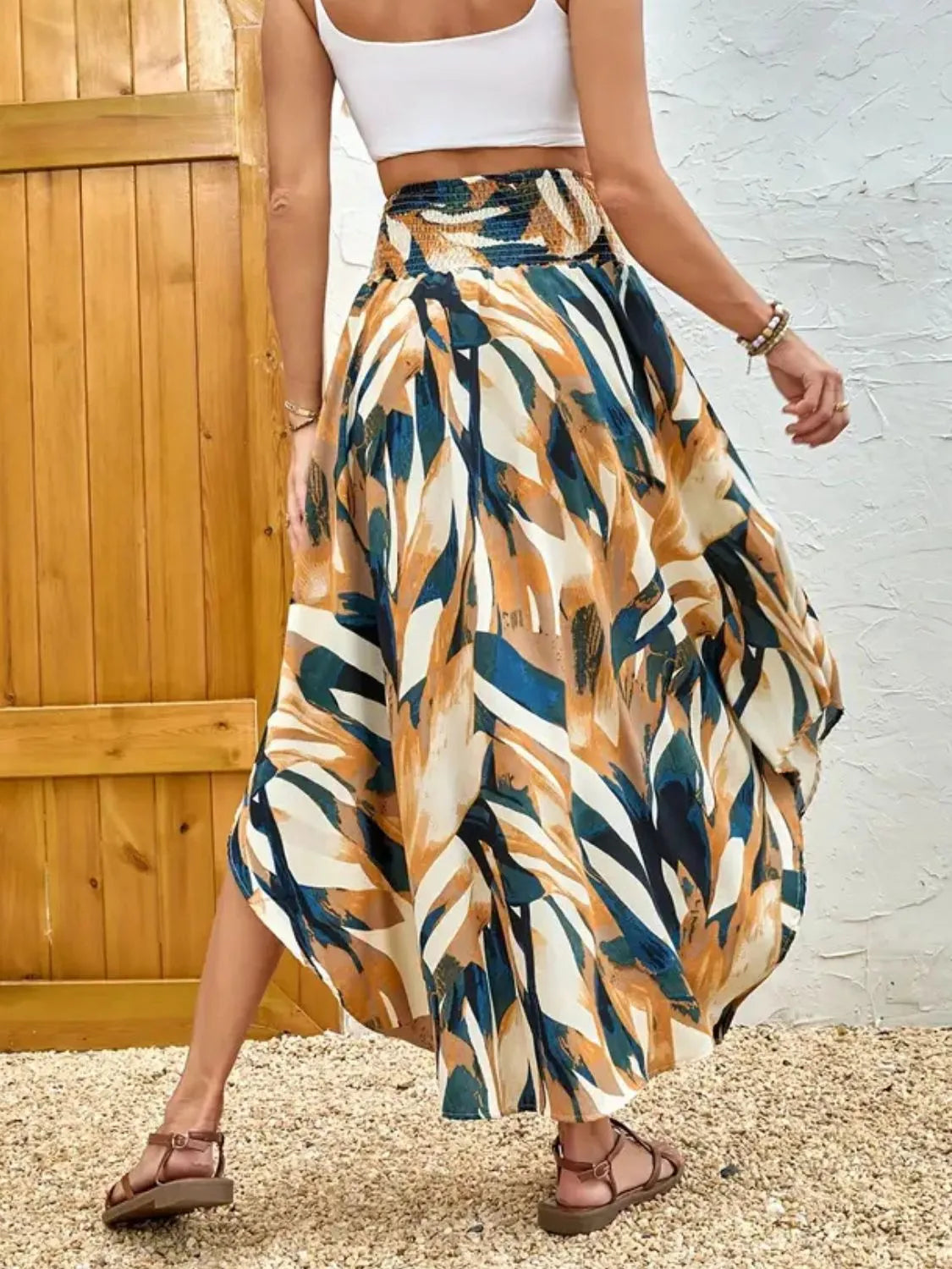 Asymmetrical Smocked Printed Skirt 6a8246e8-bc8c-4d31-972f-d8993e39ea1b-Max-Origin