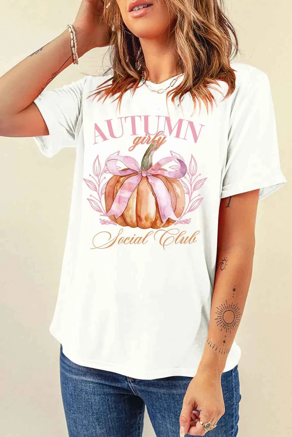 Pumpkin Graphic Round Neck Short Sleeve T-Shirt 6a862884-e27c-469b-b8da-445d16c12b05-Max