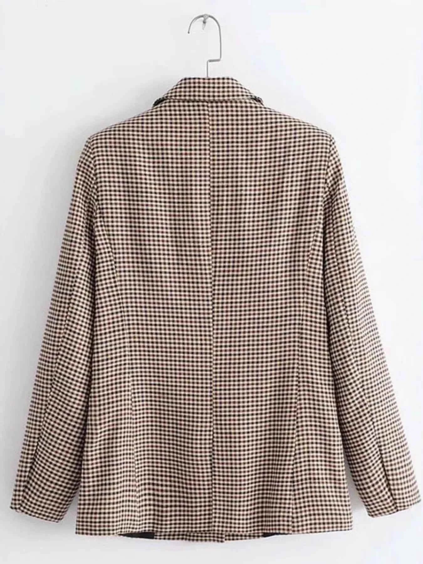 Plaid Lapel Collar Long Sleeve Blazer 6a8d5933fbc0476caee9d33923cb56af-Max-Origin