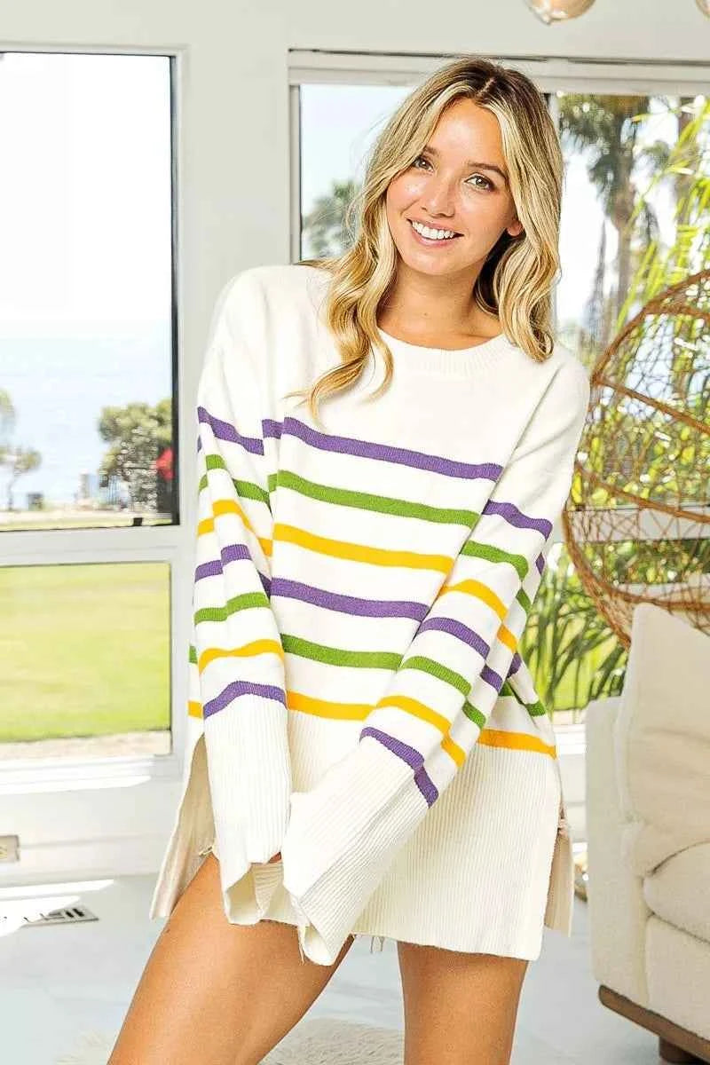 BiBi Ribbed Hem Mardi Gras Stripe Sweater 6a9fde7574384c2f95dc6bd83affeb81-Max-Origin
