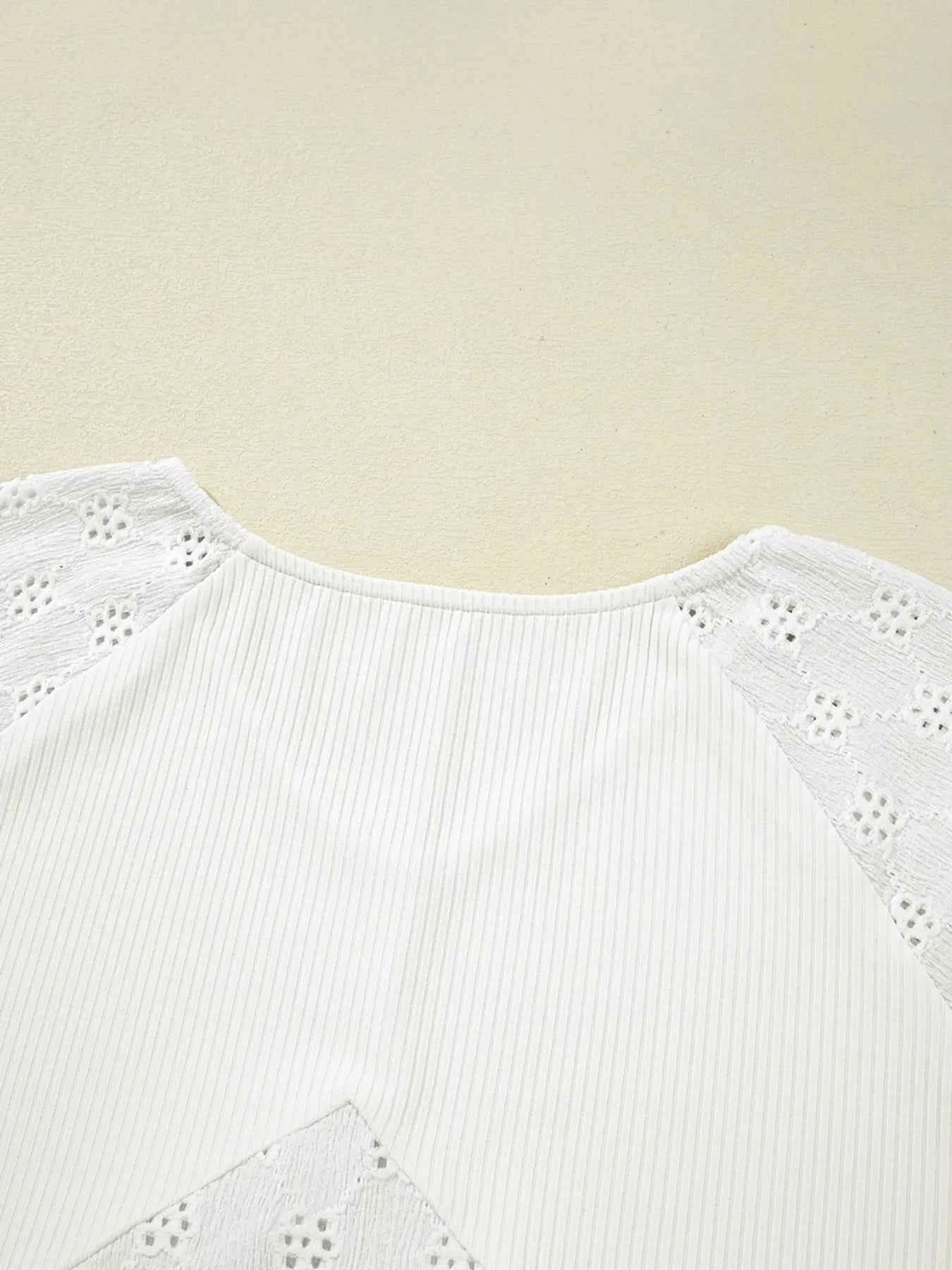 Eyelet Embroidered Loose V Neck Long Sleeve Top 6aa123a5660342bda4a08d50c2a10357-Max-Origin