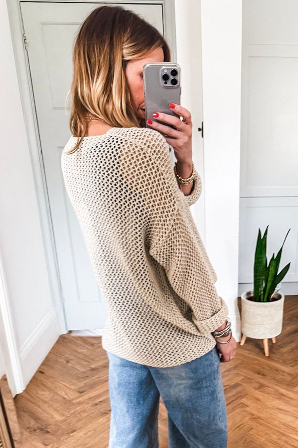 Coral Crochet Hollow-out Knit Sweater 6aa65e95b398ca43