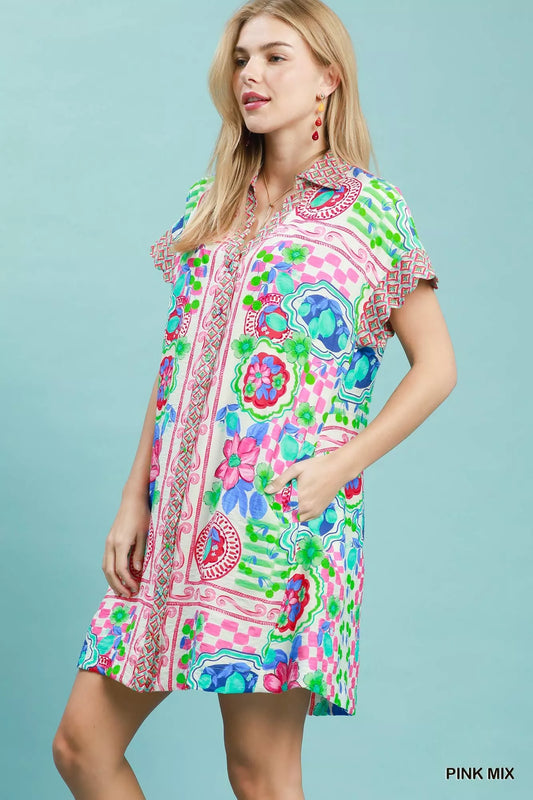 Mediterranean Print Dress with Contrast Printed Trim 6aa6a1cd-ecba-4bf5-bbe0-9dc3b1aab9e2-Max-Origin