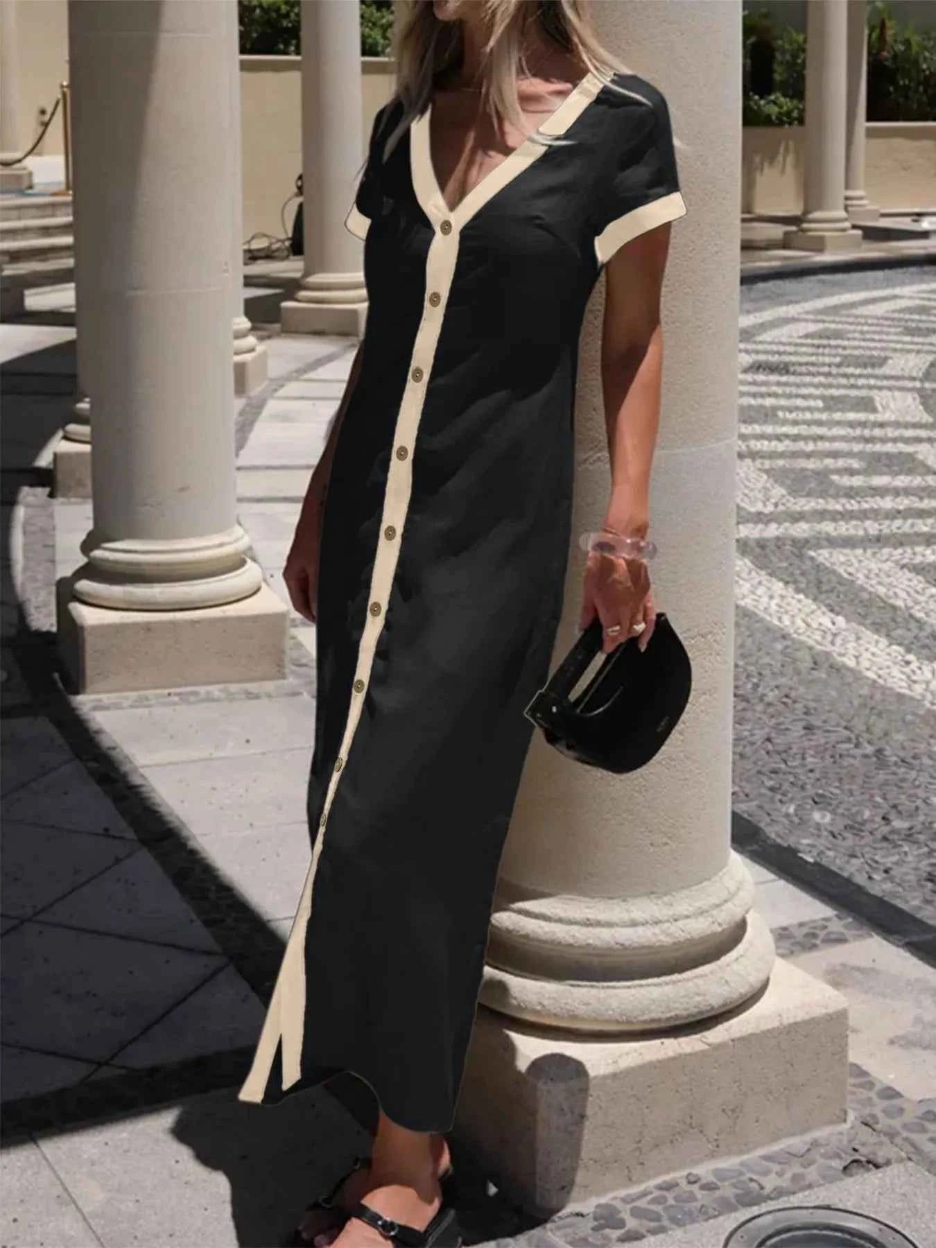 Button-Front Contrast Trim Midi Dress 6ab12b7775b646268a1d27f48eb0ca89-Max-Origin